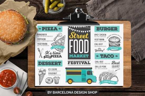 Menús de Papel Couche Plastificado Carta para Food Trucks de Snacks